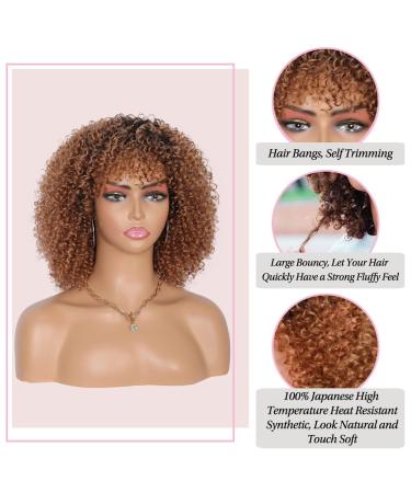 Kalyss Ombre Brown Short Afro Kinky Curly Wig for Black Women - Premium Synthetic with Bangs - Buy Online on GoSupps.com