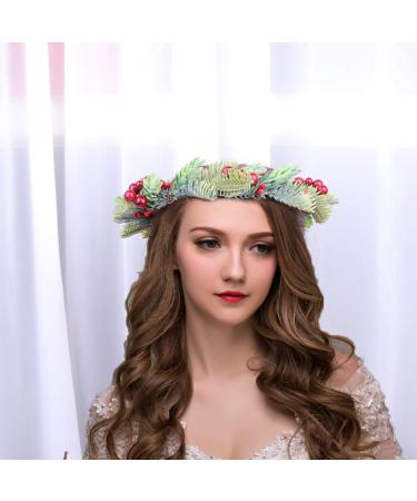 Lurrose Flower Crown Headband Green Flower Crown Red Leaf Fruit Hair Wreath Bride Floral Headband Hair Garland Hair Decoration for Woman Lady Girl - Buy Online on GoSupps.com