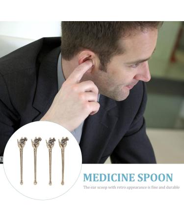 Vintage Rose Charms Brass Ear Gold Spoons Set - 4Pcs | Tiny Miniature Tea Powder Shovel Scoop Pick Curette Cleaner - Buy Online on GoSupps.com