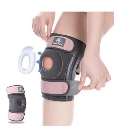 MAYKI Knee Brace with Patella Gel Pad for Women 1 PCS Adjustable Breathable Knee Supports for Arthritis/Ligament Damage Running/Weight Lifting One Size Grey & Pink 1