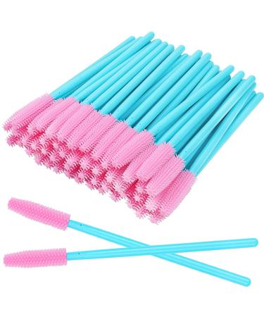 100 Pcs Silicone Mascara Wands Disposable Eyelash Brushes for Extensions Lash Applicators Makeup Tool Kit (Blue Handle/Pink Brush Head)
