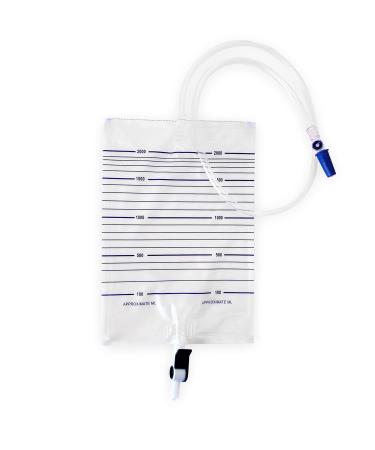 10pcs Box of Urine Drainage Bag 2000ml Capacity STERILE Overnight Urine Bags with Lever Tap Valve and 90cm Tube - Drainable Urinary Bags - Non-Latex Bedside Urinary Night Bags 2 l (Pack of 10)