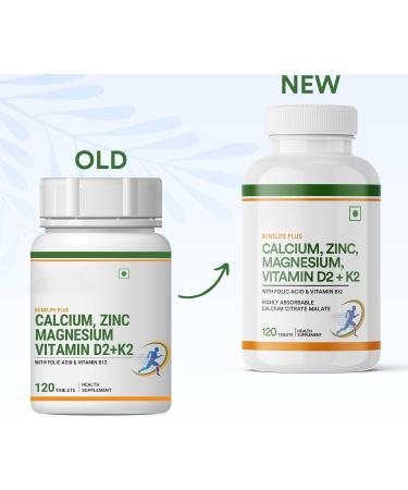 Calcium Magnesium Zinc Vitamin D K2 Folic Acid & B12 Vegetarian Tablets Bone & Joint Support Supplement | Calcium Supplement for Women Men - 120 Tablets (Pack of 1) - Buy Online on GoSupps.com