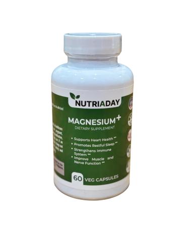 Nutriaday Magnesium Plus Supplement - Magnesium Complex for Stress Relief Heart Health Sleep Support Immune Boost Muscle & Nerve Aid - Pure Magnesium Glycinate Powder 60 Veg Capsules