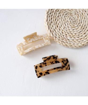 3 French Design Tortoise Shell Hair Claw Clips (2 Pack) - Stylish Rectangle Hair Clamp for Women & Girls - Buy Online on GoSupps.com
