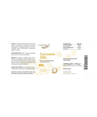 Buy 3 Sack Vita World Curcumin 500 - Vegan 120 Capsules | 95% Curcuminoids & Black Pepper Extract | International Shipping - Buy Online on GoSupps.com