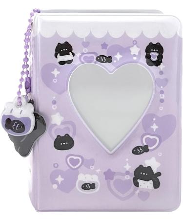 3 Inch Mini Photo Album Heart Hollow Card Binder | Kpop Photo Card Holder with Pendant | 40 Pockets | Purple Black Cat Design - Buy Online on GoSupps.com