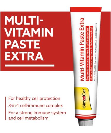 GimCat Multi-Vitamin Paste Extra - 200g Tube | Cat Snack with Beta-Glucans and Healthy Fatty Acids for Cell Protection - Buy Online on GoSupps.com