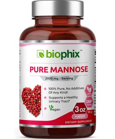 biophix Pure Mannose 100 Percent Powder 2000 mg 3 oz 85 Grams - Supports Urinary Bladder Tract Health