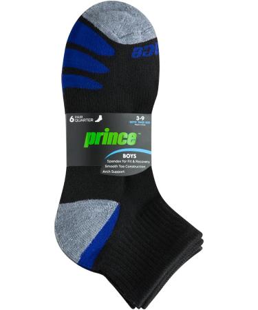 Prince Boys' Quarter Length Athletic Ankle Socks (6 Pair Pack) - Black, Large - Buy Online on GoSupps.com