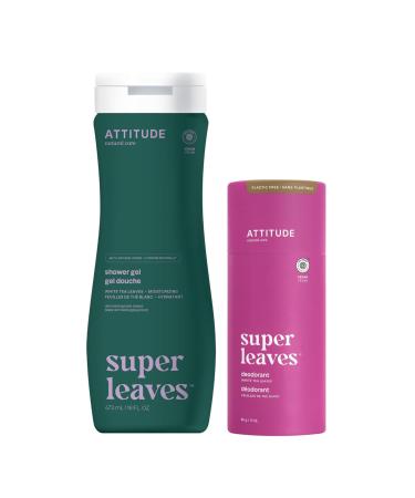 Bundle of ATTITUDE Plastic-Free Deodorant EWG Verified Aluminum-Free Dermatologically Tested White Tea Leaves 3 Ounces + Body Wash White Tea Leaves 16 Fl Oz