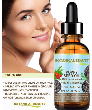 Botanical Beauty Poppy Seed Oil 100% Pure & Unrefined - Anti-Aging Vitamin E Oil for Face Skin Hair & Nails | 0.5 Fl. oz | Cold Pressed - Buy Online on GoSupps.com