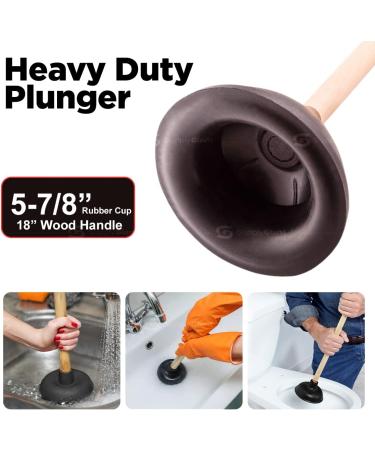 Heavy Duty Toilet Plunger - Strong Suction Force Cup Rubber with 18 Wooden Handle - Buy Online on GoSupps.com