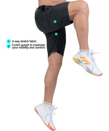 Little Donkey Andy Men's Quick Dry Stretch Shorts - Black Heather | Elastic Waist | 3X-Large - Buy Online on GoSupps.com