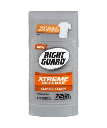 Right Guard Xtreme Defense Antiperspirant/Deodorant - Classic Clean - 2.6 OZ (73.7 g) - Pack of 2 - Buy Online on GoSupps.com