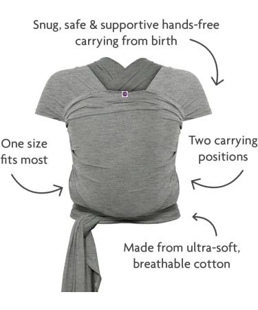 Izmi Essential Baby Wrap | Soft Stretch Cotton | 2 Hands-Free Carrying Positions | UK Hip Healthy Design | Birth to 9kg | Mid Grey - Buy Online on GoSupps.com