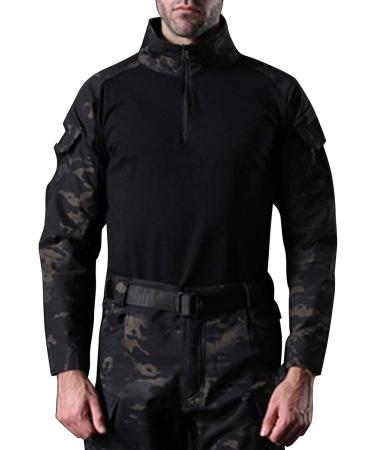Men's Military Tactical Long Sleeve Shirt | Camouflage Hunting Combat T-Shirt | Rapid Dry Outdoor 1/4 ZIP Airsoft Tops - XS Schwarz - Buy Online on GoSupps.com