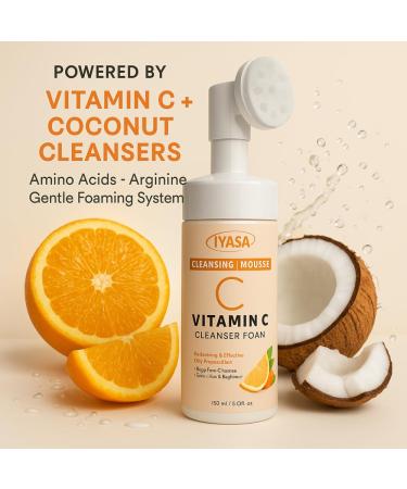 IYASA Vitamin C Foaming Face Cleanser Gentle Daily Mousse With Amino Acids & Coconut Cleanser Helps Remove Impurities & Supports Smoother-Feeling Skin Suitable for Melanin-Rich Skin 150 ml - Buy Online on GoSupps.com