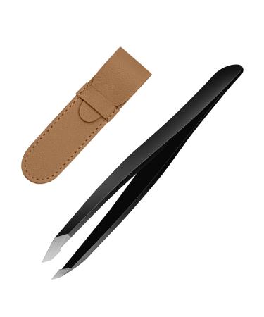 CGBE Tweezers for Eyebrows Professional Stainless Steel Slant Tip Tweezer For Men & Women Great Precision on Brow Facial Hair Ingrown Hair 1 Pack (Black)