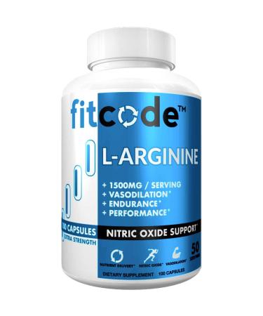 Fitcode Pure Extra Strength L-Arginine HCl 1500mg, Nitric Oxide Supplement for Vascularity, Pumps, Endurance, Performance, Muscle Growth, Energy, Powerful N.O. Muscle Pump Capsules (50 Servings)