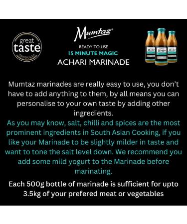 Mumtaz ACHARI Marinade Sauce - Pack of 3x500g 15 Minute Magic Marinade Medium Spiced BBQ-Grill-Roast-Stir or Air fry All Natural Ingredients Gluten Free Vegan Friendly. - Buy Online on GoSupps.com