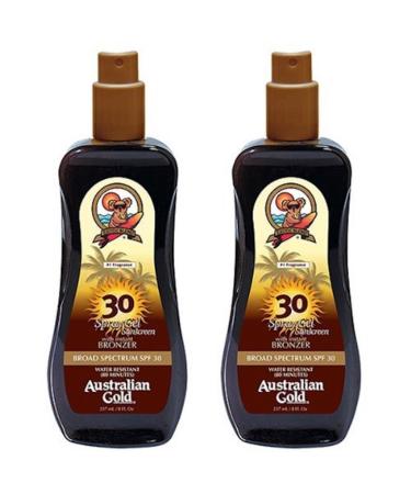 Australian Gold SPF 30 Spray Gel Sunscreen with Bronzer 2 Pack 8 Ounce (Pack of 2)