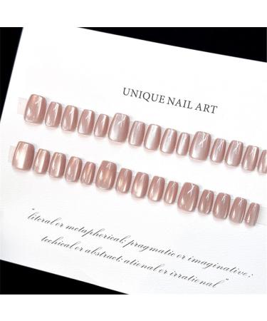 TQUXNGA Cats Eye Champagne Artificial Nails French Tip False Nails Detachable Press On Nail Full Cover False Nails for Women - Buy Online on GoSupps.com