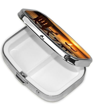 Chair and Wine at Sunset Lake Pill Case - Cute 2 Compartment Travel Pill Organizer for Pocket and Purse Gifts - Buy Online on GoSupps.com
