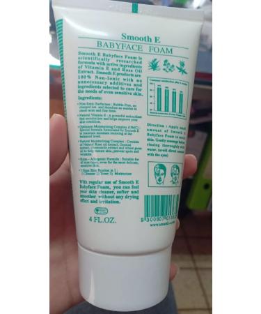Smooth E Babyface Foam Cleanser 4.0 Fl Oz - Non-Ionic Facial Cleansing for All Skin Types | International Shipping Available - Buy Online on GoSupps.com