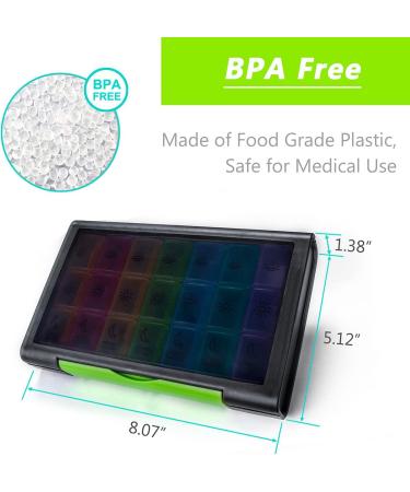 Remtise Weekly Pill Organizer - 7 Day Pill Box (3-Times-A-Day) | Portable Moisture-Proof Case for Vitamins Fish Oil & Supplements - International Shipping Available - Buy Online on GoSupps.com