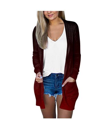 Long Shirt Outerwear Top Thin Warm Knitted Coat Women's Blouse V-Neck Shirt Tunic Long Women's Tunic Women's Shirt Casual Checked Shirt Women's Winter Chunky Knit Jacket H-red M