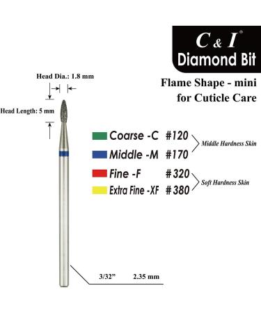C & I Diamond Nail Drill Bit Flame Shape E-File Professional Cuticle Clean Drill Bit Improved Diamond Powder plus Tungsten Carbide Shank 3/32 (1.8 mm mini Fine -F) - Buy Online on GoSupps.com