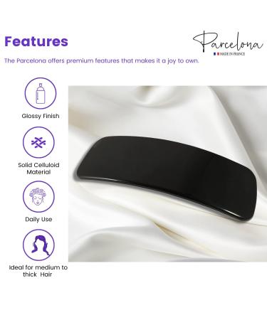 Parcelona French Extra Large Wide Black Celluloid Hair Barrette Clip - No Slip Grip, Women's Hair Accessories - Made in France - Buy Online on GoSupps.com