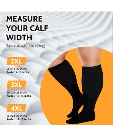 3 Pairs Plus Size Compression Socks 20-30 mmHg for Wide Calf | Men & Women Knee High Flight Socks 3XL - Black - Buy Online on GoSupps.com