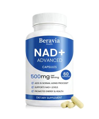 Beravia Health NAD + Supplement NAD Advanced Supplements for Women & Men - with Nicotinamide Resveratro Quercetin Skin & Body Anti-Aging Support - 60 Capsules (1 Bottle)