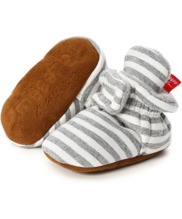 LACOFIA Baby Anti-Slip Soft Sole Booties 0-6 Months - Light Gray Stripes - Buy Online on GoSupps.com