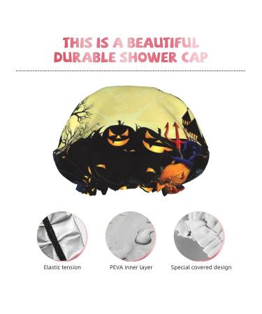 Halloween Moon Pumpkin Printed Shower Cap - Waterproof, Fits All Head Sizes and Hair Textures - Buy Online on GoSupps.com