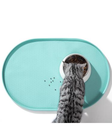 Conlun bowl pad dog 1.2cm high edges of feed mat cats to avoid spots BPA-free silicone mat with rim rubber dog bowl pad for feed and water bowls (turquoise 60x40cm) LVS 60 x 40 cm turquoise