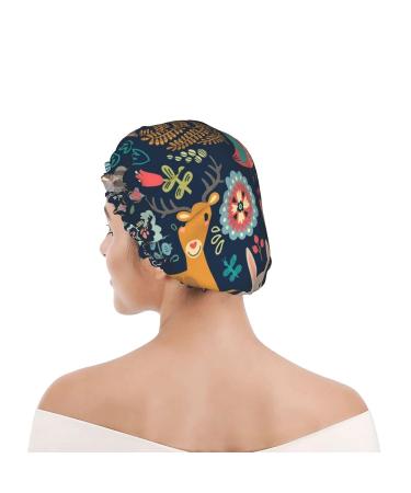 Cute Forest Animals Printing Shower Cap - Reusable & Waterproof for Women | Double Layer Bathing Hair Cap for Spa & Salon - Buy Online on GoSupps.com