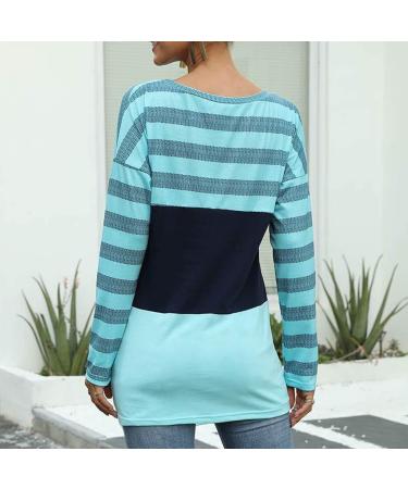 Bigfanshu in Women's Clothing Fashion O-Neck Stripe Splicing Long Sleeve Tie Sweater Casual Blouse Tops Blue - Buy Online on GoSupps.com