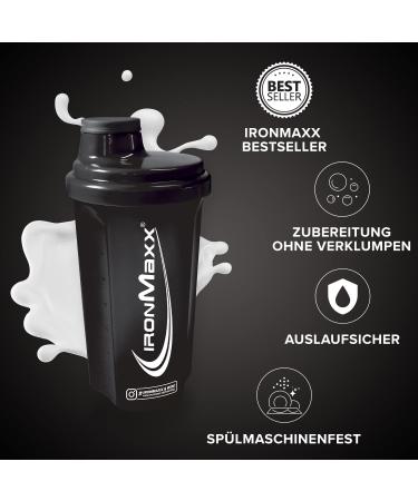 Ironmaxx Protein Shaker Black 700ml | BPA & DEHP Free Dishwasher Safe | With Rotating Clasp Sieve & Measurement Scale - Buy Online on GoSupps.com