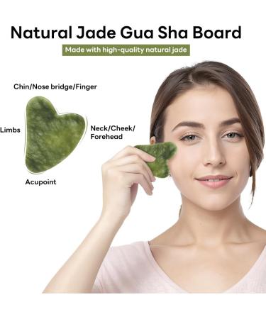 Jade Roller & Gua Sha Facial Tool 100% Natural Facial Stone Face Roller Face Massager for Skin Tightening Neck Eye Treatment Anti-aging Rejuvenate Remove Wrinkles and Puffiness (Green) - Buy Online on GoSupps.com