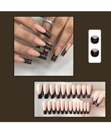 YoYoee Black Long Coffin Press on Nails - 24PCS French False Nails for Women and Girls - Buy Online on GoSupps.com