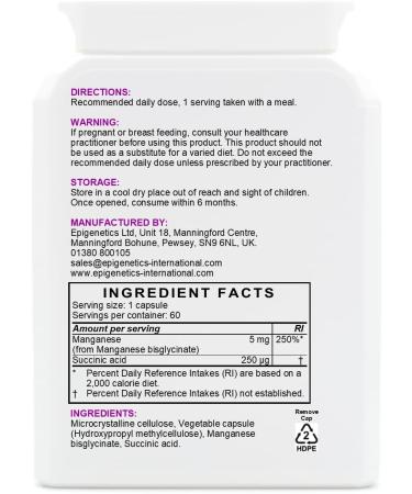 Manganese SA | 5mg Manganese Citrate + Natural Succinic Acid Antioxidant | 60 Vegan Friendly Capsules UK Made | 1 Capsule Daily (2 Month Supply) - Buy Online on GoSupps.com