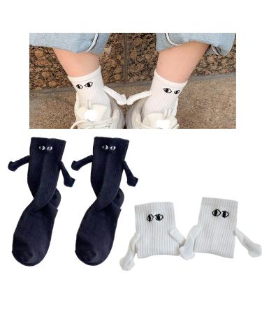 Funny Magnetic Suction 3D Doll Couple Socks Funny Couple Holding Hands Socks for Couple Novelty 3D Doll Couple Socks Funny Cute Show Off Socks for Women Men Black Whiite 1pair White-a