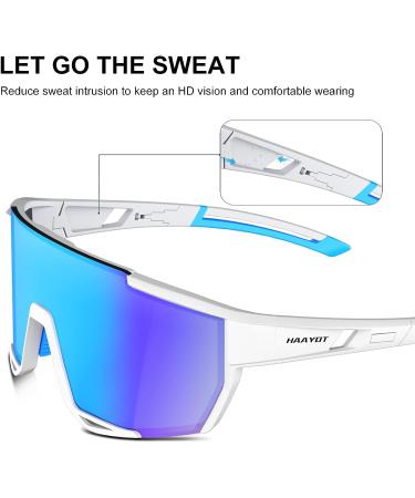 HAAYOT Polarized Cycling Baseball Sunglasses for Men and Women - 3 Interchangeable Lenses - White & Blue - Buy Online on GoSupps.com