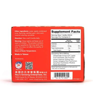 Hsu's Ginseng SKU 1080 | Shangnergy American Ginseng Tonic Drink | | 50 ml x 8  - Buy Online on GoSupps.com