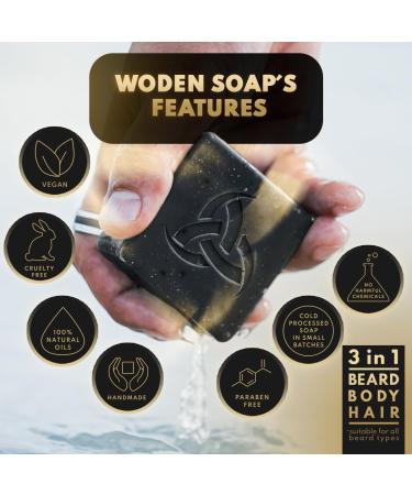 Woden's Blessed Seed Premium Beard Shampoo Soap Bar - 120g of All-Natural Moisturizing and Nourishing Ingredients with Blackseed Oil and Activated Charcoal - Groom Like a Viking - Buy Online on GoSupps.com
