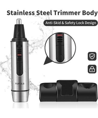 Tofuls Stainless Steel 3-in-1 Hair Trimmer for Men - Waterproof Nose, Ear, and Beard Trimmer - Facial Grooming Tool for Painless Hair Removal - Silver - Buy Online on GoSupps.com