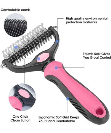 Deshedding Brush for Dog and Cat Pet Grooming Rake and Brushes for Small Medium & Large Dogs 17+9 Double Sided Deshedding Tool with free Dog Comb(pink) - Buy Online on GoSupps.com
